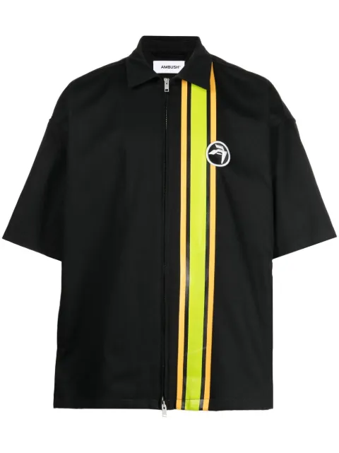 AMBUSH striped short-sleeve zipped shirt Black BMGG001S23FAB0011001