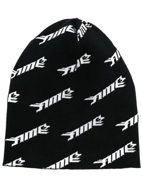 AMBUSH fine ribbed logo-print beanie hat Black BMLC003S23KNI0011001
