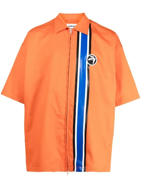 AMBUSH striped zipped short-sleeve shirt Orange BMGG001S23FAB0012001