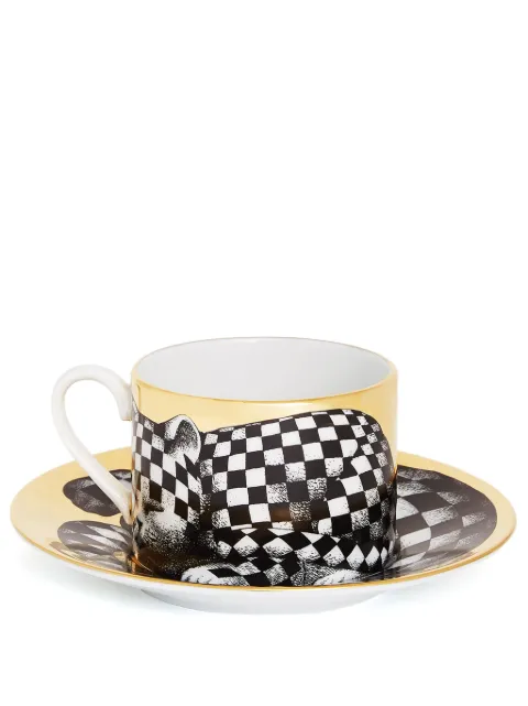 Fornasetti High Fidelity Quadrettato porcelain tea cup Black P39Z2894