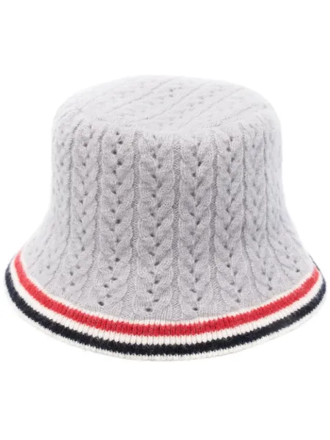 Thom Browne cable-pointelle bucket hat Grey FKH056AY8007