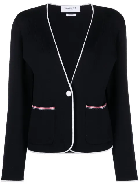 Thom Browne contrasting-trim collarless jacket Blue FKJ083AY1002
