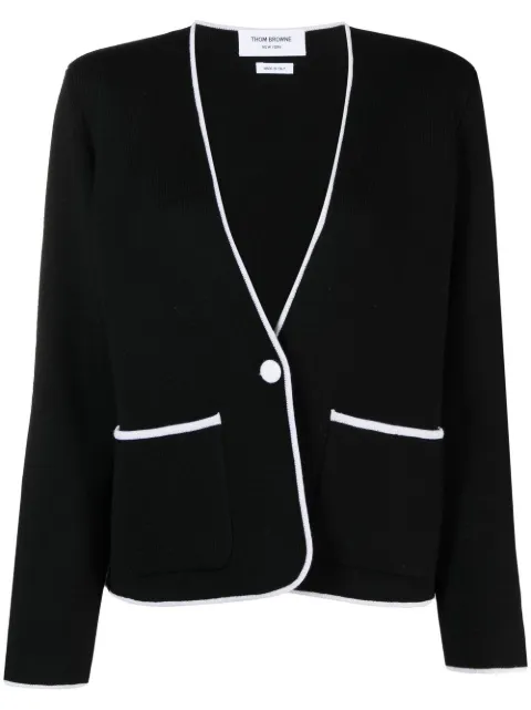 Thom Browne contrasting-trim collarless jacket Black FKJ083BY1002