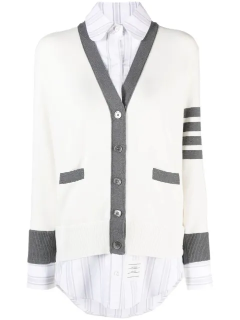Thom Browne Milano-stitch oxford shirt cardigan combo White FKC534AY3007
