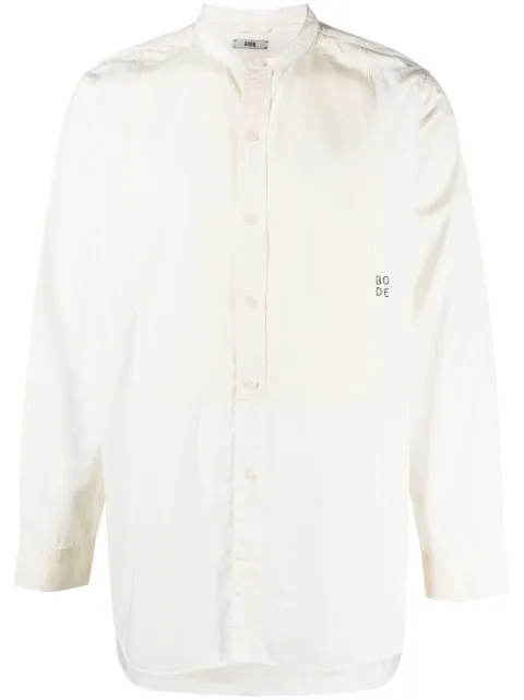 BODE logo-embroidered collarless shirt Neutrals MRF22SH044