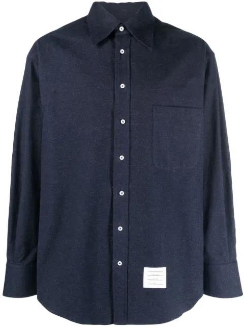 Thom Browne logo-patch detail shirt Blue MWL381AF0351