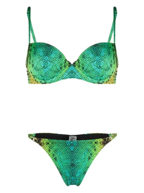 Noire Swimwear snakeskin-print bikini set Green NSW373
