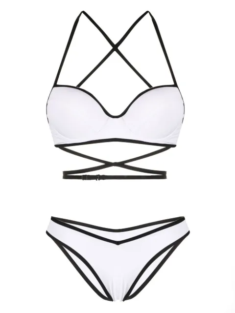 Noire Swimwear crossover-straps balconette bikini set White NSW362