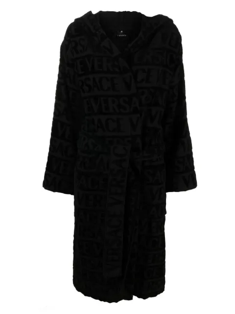 Versace logo-jacquard hooded bathrobe Black 10106601A07545