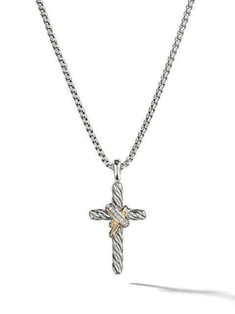 David Yurman 14kt yellow gold and sterling silver X Cross diamond necklace (31.7mm) Silver N11941DS4ADI18
