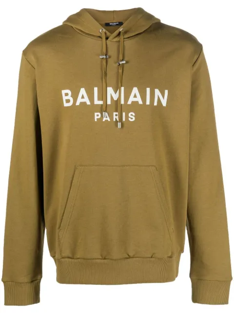 Balmain logo-print drawstring hoodie Green AH1JR002BB65