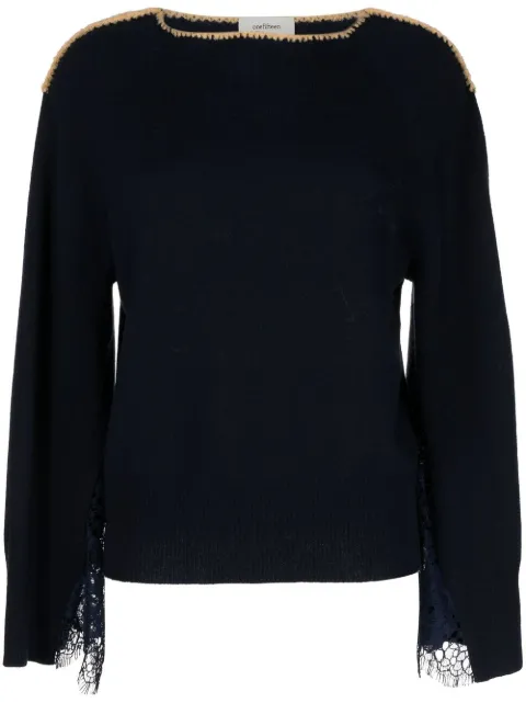 Onefifteen floral-lace detail sweatshirt Blue OFS36