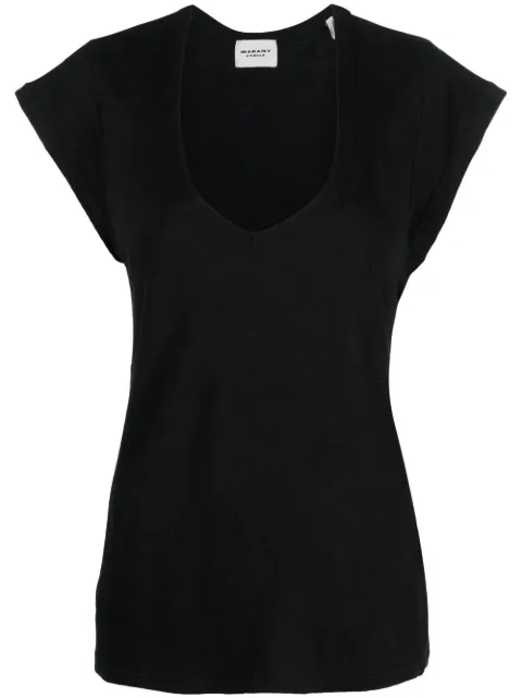MARANT ÉTOILE Zankou linen short-sleeve top Black TS0014FAA1N12E