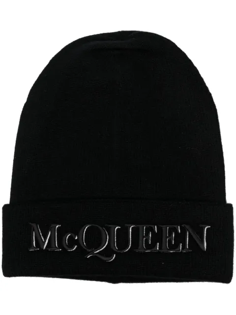 Alexander McQueen logo-embroidered cashmere beanie Black 6631954201Q