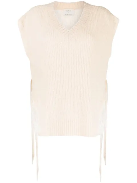 Onefifteen V-neck sheer-detail knit top Neutrals OFS39A