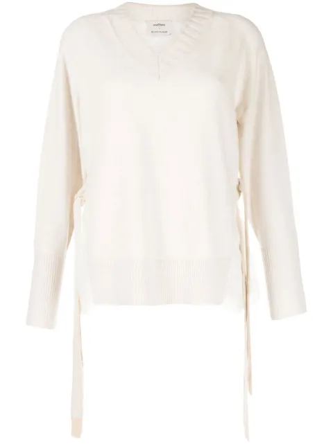 Onefifteen V-neck sheer-detail jumper White OFS38