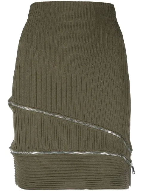ANDREĀDAMO zip-detail ribbed skirt Green ADFW22SK09770106