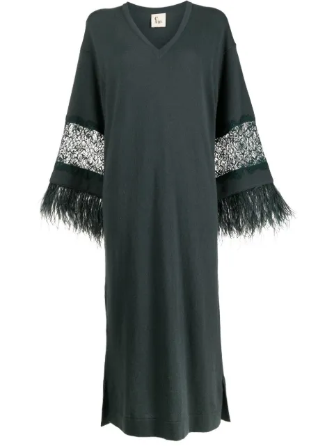 PAULA floral-lace detail knitted dress Green CALAMITA