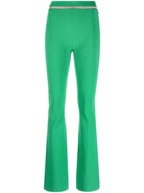 Rabanne rhinestone-embellished ribbed-knit flared trousers Green 23SMPA237ML0213