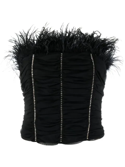Patrizia Pepe crystal-embellished feather-detail top Black 1M3990J116K103