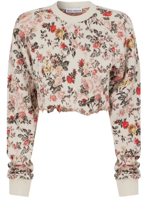 Rabanne floral-print cropped sweatshirt Neutrals 23PMPU182ML0219