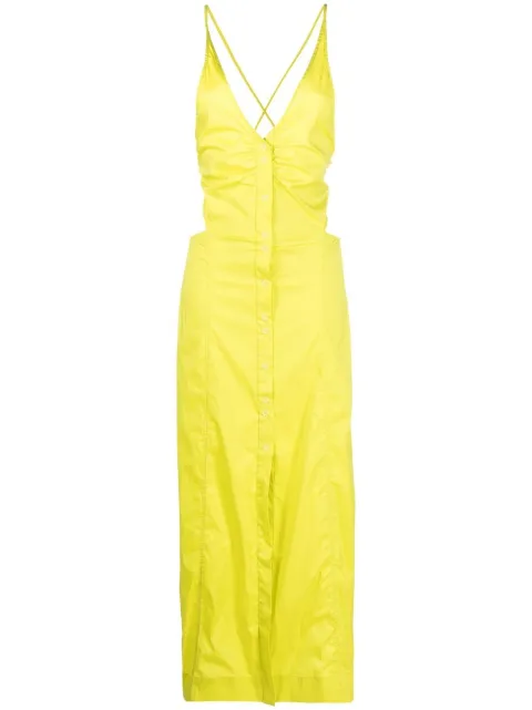 GANNI crossover-strap button-fastening dress Yellow F7634
