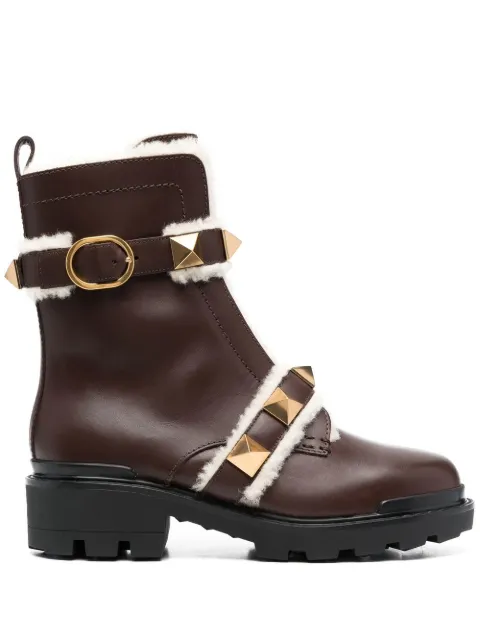 Valentino Garavani Rockstud-embellished biker boots Brown WS0CJ3ZLM
