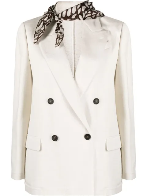 Brunello Cucinelli scarf-detail double-breasted blazer Neutrals ML1872431C001