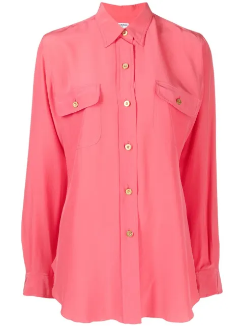 CHANEL Pre-Owned 1990-2000s logo-button silk shirt Pink 2727V160P02727V00160098165116