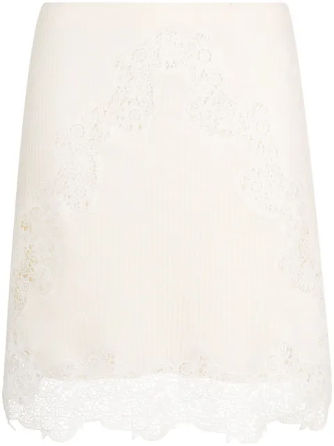 Chloé ribbed-knit lace-trim miniskirt Neutrals CHC23SJU61083