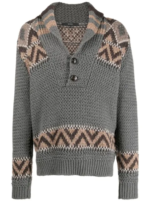 Gucci Pre-Owned 2000s zigzag pattern shawl lapels jumper Grey GUC480LS