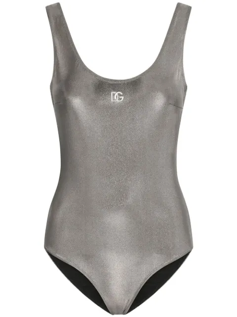 Dolce & Gabbana foiled-effect racer swimsuit Silver O9A46JFUGQY