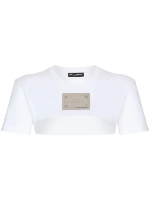 Dolce & Gabbana KIM DOLCE&GABBANA logo-plaque cropped T-shirt White F8T99THU7H8