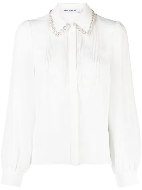 Self-Portrait pearl-embellished embroidered blouse White RS23012TW