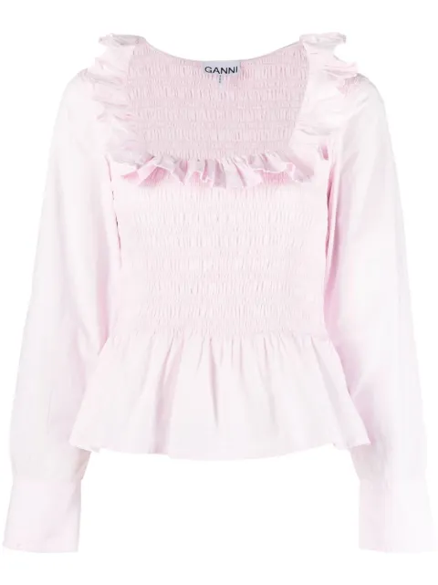 GANNI ruffle-trim shirred top Pink F7558