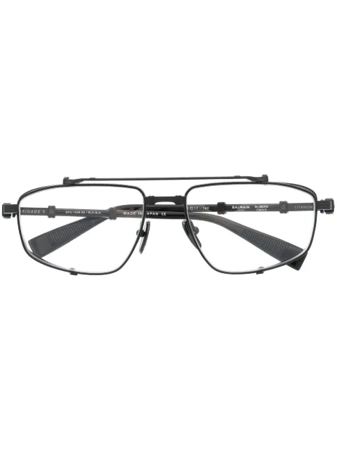Balmain Eyewear clear-lens logo-plaque glasses Black BPX142B