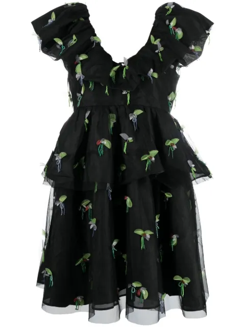 GANNI animal-print ruffled minidress Black F7672