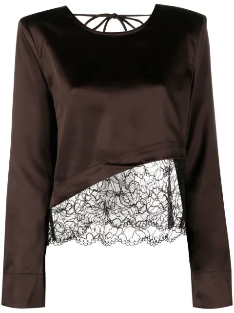 GANNI Mole lace-panel blouse Brown F7522