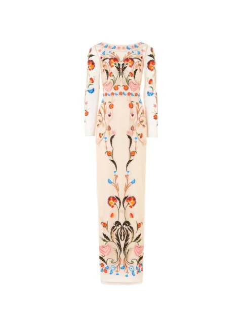 Temperley London Toledo floral-embroidered long-sleeve dress Neutrals 00COHEV4426A