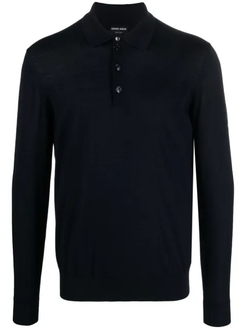 Giorgio Armani button-front long-sleeved polo shirt Blue 8NSF03SM99Z