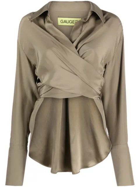 GAUGE81 Sabinas silk wraparound shirt Green 323227