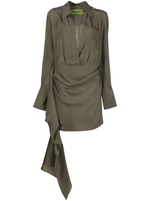 GAUGE81 Gravia long-sleeve silk minidress Green 32325