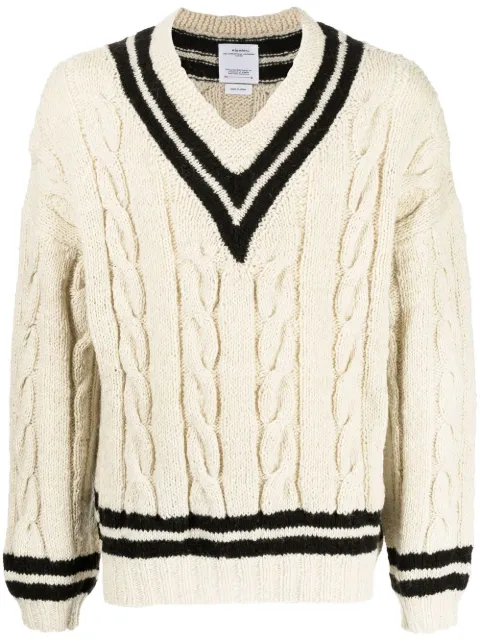 visvim cable-knit V-neck jumper White 0122205012001
