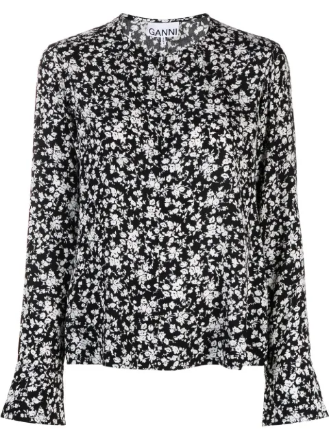 GANNI floral-print crepe blouse Black F7622