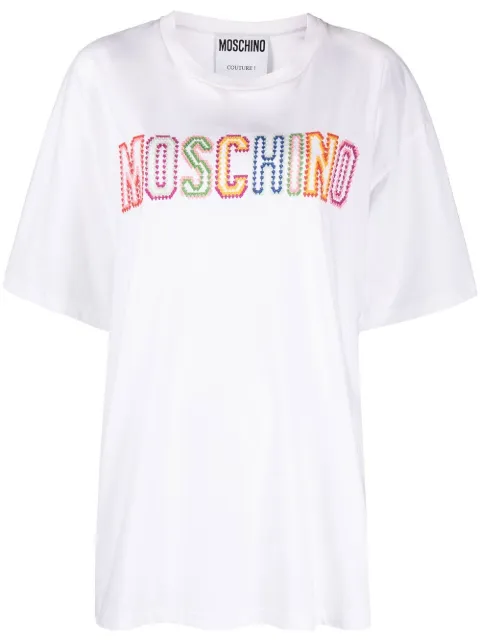 Moschino embroidered-logo T-shirt White A07010541
