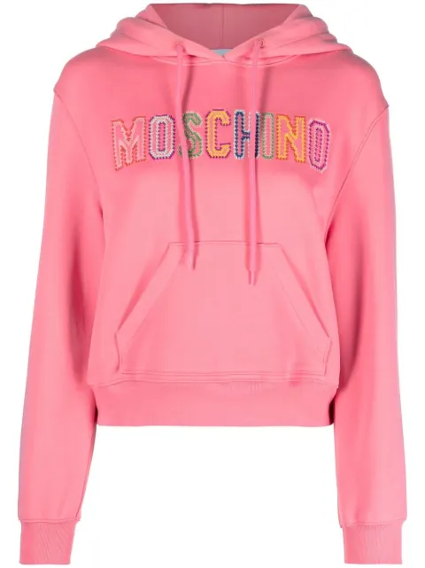 Moschino embroidered-logo hoodie Pink A17010528