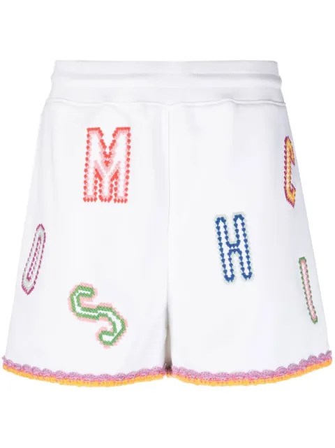 Moschino logo-embroidered lace-trim shorts White A03170528