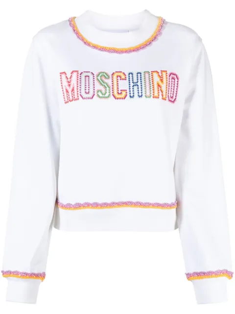 Moschino macramé-trim cotton sweatshirt White A17020528