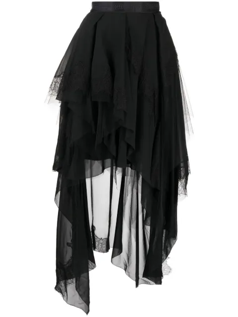 SHIATZY CHEN Genisis asymmetric tulle-ruffle skirt Black 627492