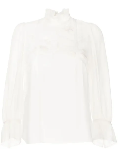SHIATZY CHEN floral-appliqué crop-sleeve blouse White 621401